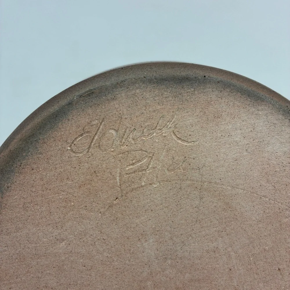Eldreth Pottery 1992 Salt Glaze Stoneware Canister Blue Cobalt Leaf Wood Lid PA